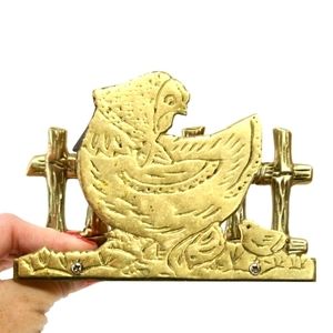 Vintage Brass Letter Holder with Hen & Chicks